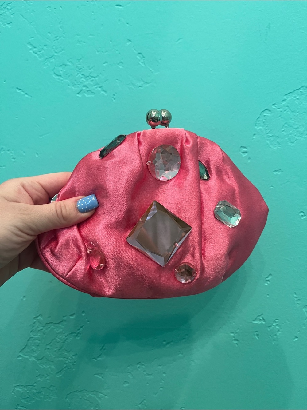 Y2K Bijoux Terner Pink Jeweled Evening Clutch Purse
